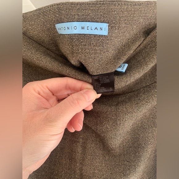 Antonio Melani Womens Mini Skirt 10 Brown Tweed Wool Blend Lined Side Zip Slit - Picture 2 of 10